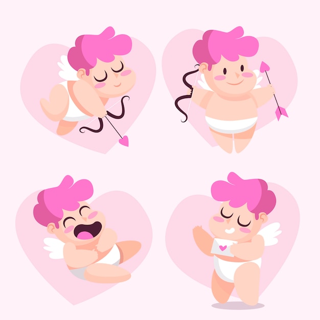 Free Vector hand drawn cupid character set