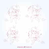 Free vector hand-drawn cupid character with bow and arrow