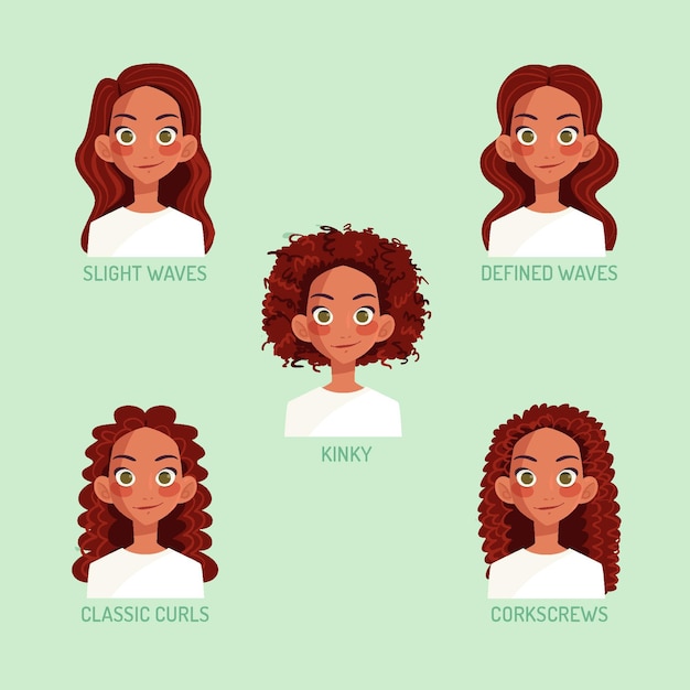 Free Vector hand drawn curly hair types set