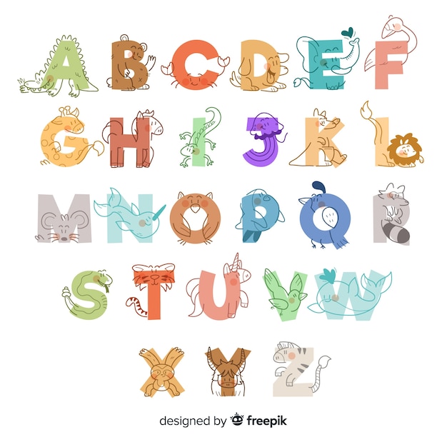 Hand drawn cute animal alphabet