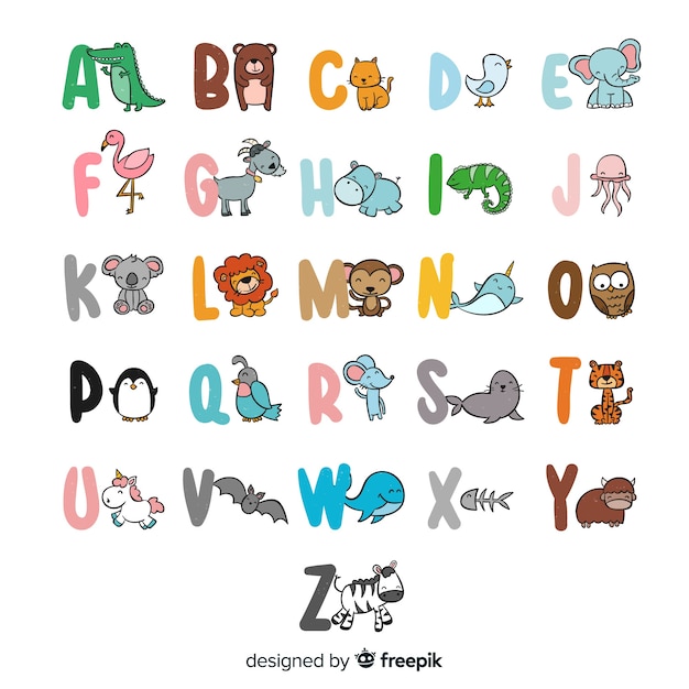 Hand drawn cute animals alphabet