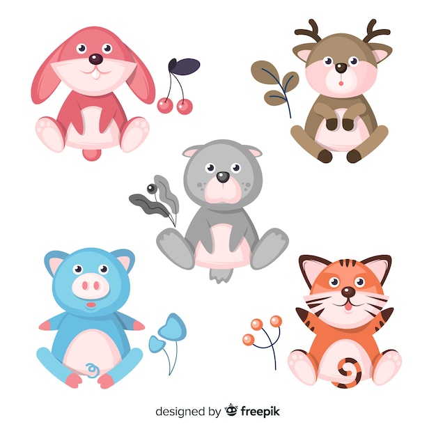 Free vector hand drawn cute animals pack