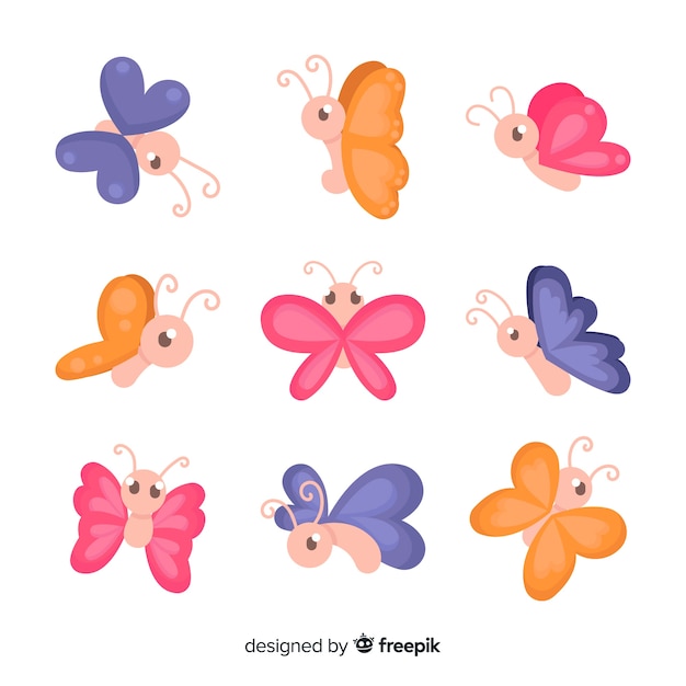 Free Vector hand drawn cute butterfly collection