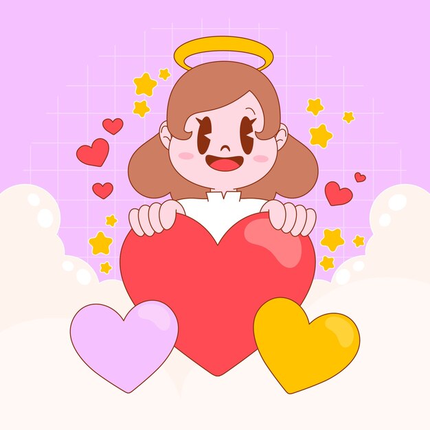 Hand drawn cute cartoon angel illustration