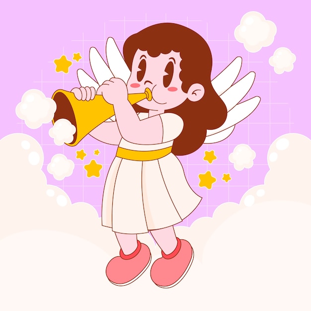 Hand drawn cute cartoon angel illustration