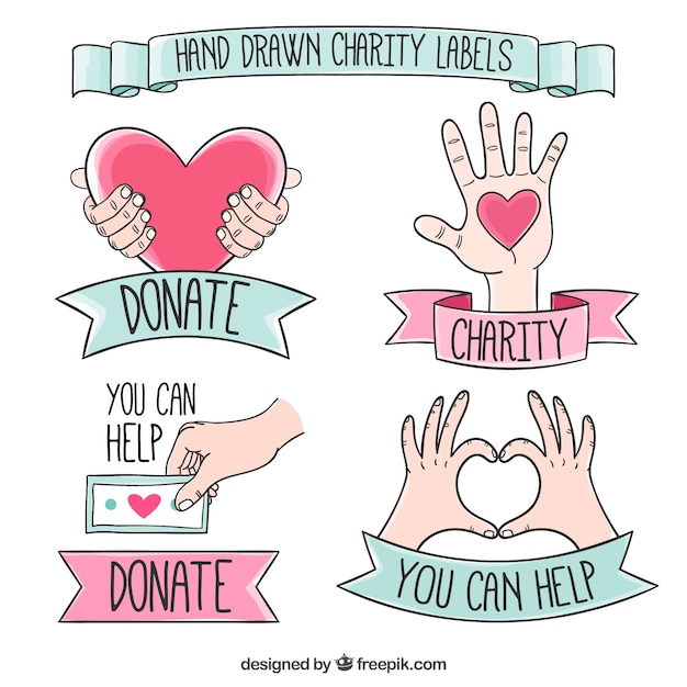 Free Vector hand drawn cute charity labels with ribbons