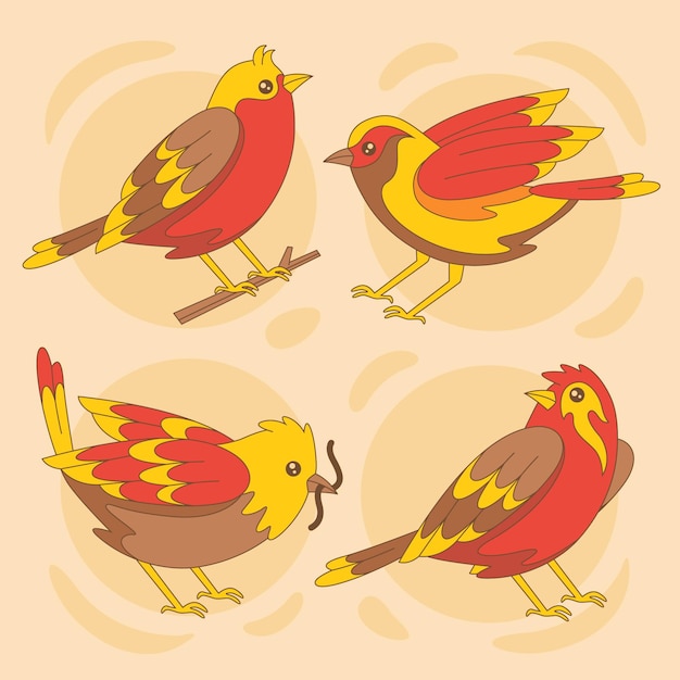 Free Vector hand drawn cute colorful robins pack