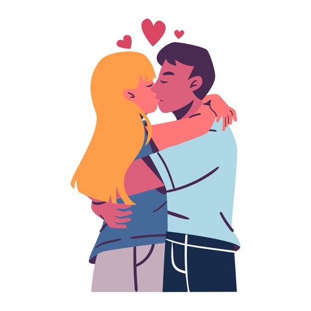 Hand drawn cute couple kissing