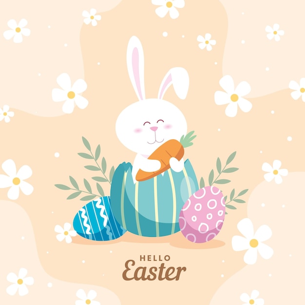 Hand drawn cute easter illustration with bunny