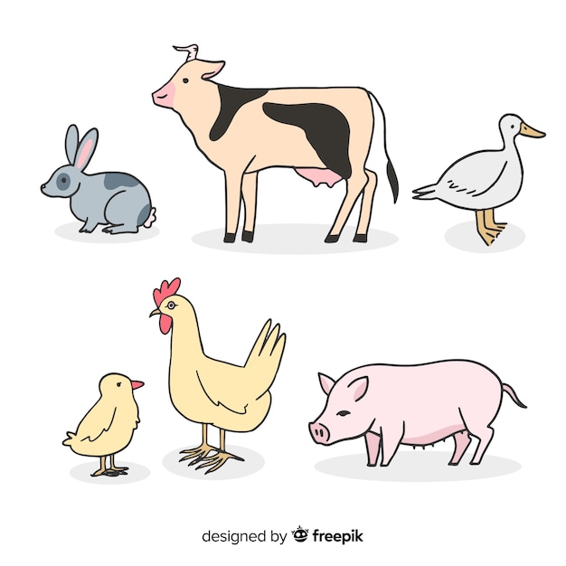 Hand drawn cute farm animal collection