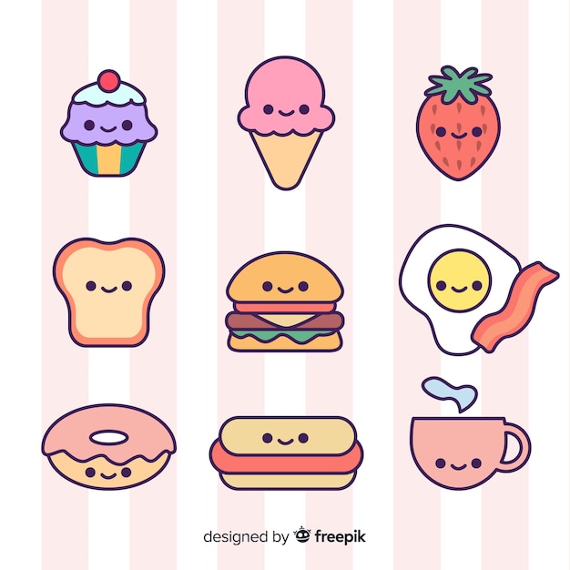 Free vector hand drawn cute food collection