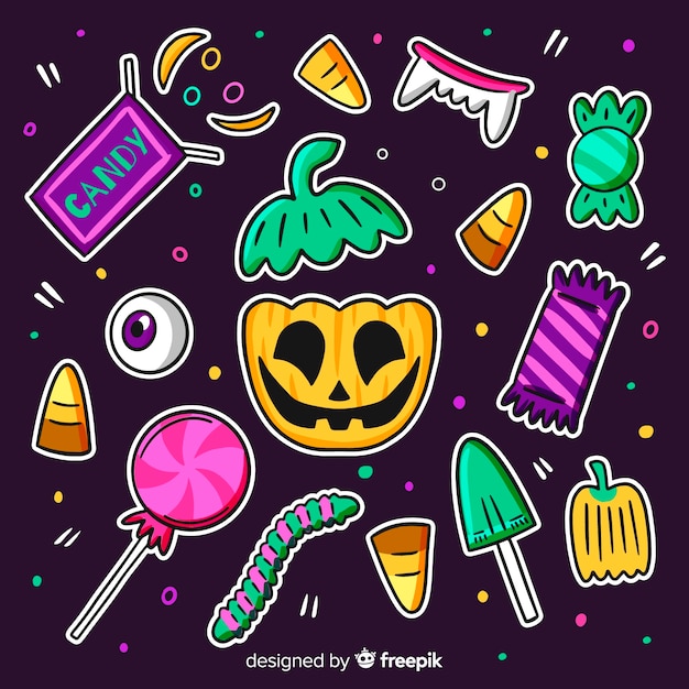 Free Vector hand drawn cute halloween candy collection