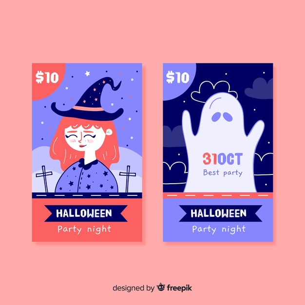 Hand drawn of cute halloween tickets