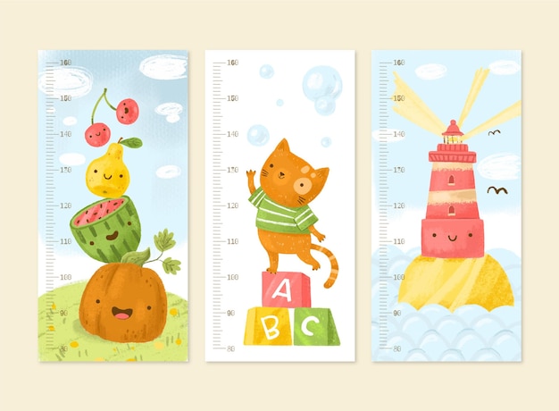 Free vector hand drawn cute height meter collection