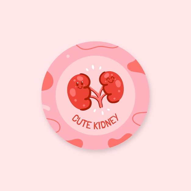 Hand drawn cute kidney circle sticker