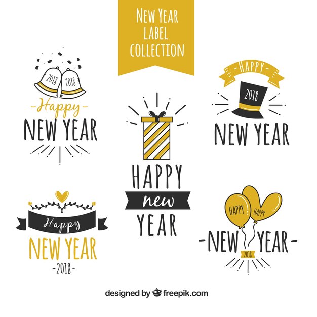 Hand drawn cute labels for new year