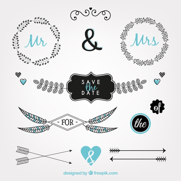 Free Vector hand drawn cute ornamental objects for wedding