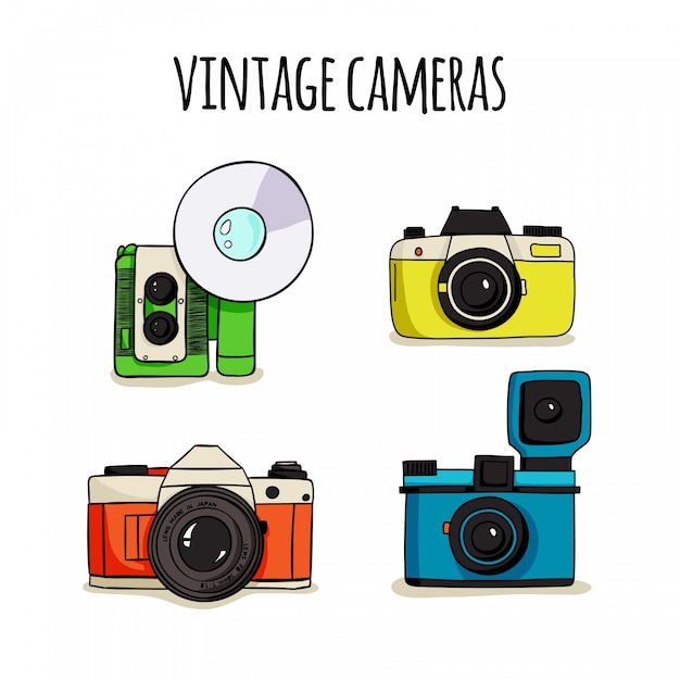 Free Vector hand drawn cute polaroid cameras