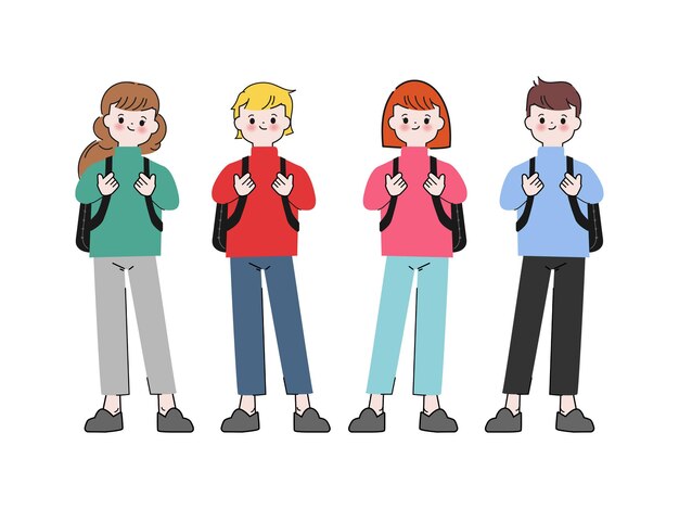 Hand drawn cute scholarship young student character Vector illustrations in doodle style