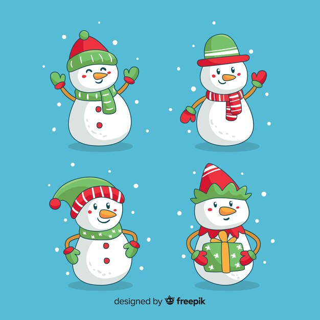 Hand drawn cute snowmen christmas collection