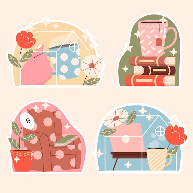 Free vector hand drawn cute stay home collection