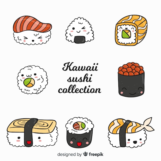 Hand drawn cute sushi collection