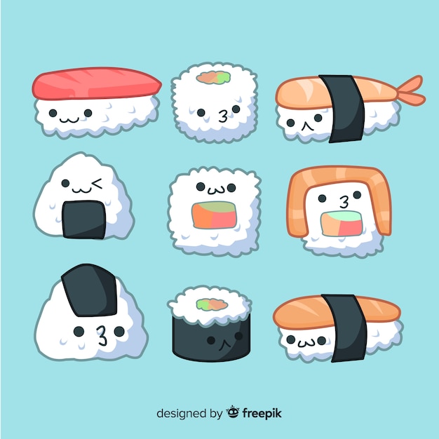 Free Vector hand drawn cute sushi collection