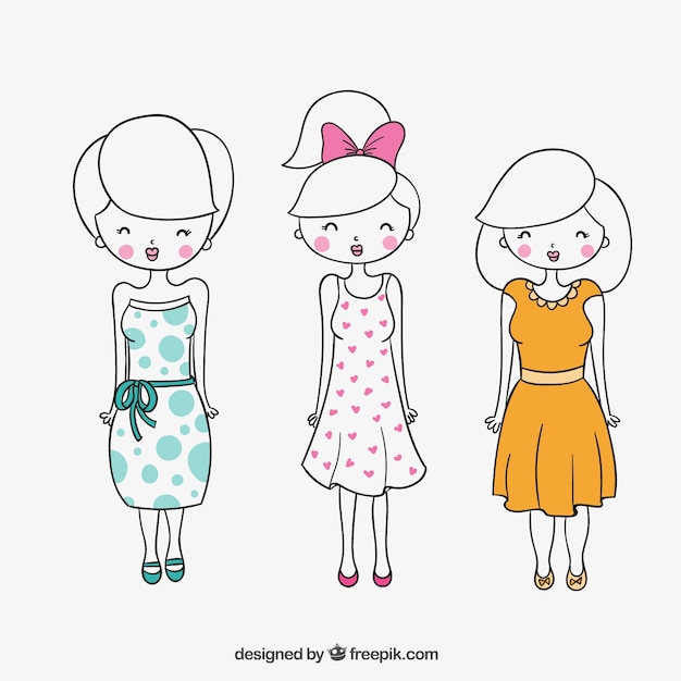 hand drawn cute women