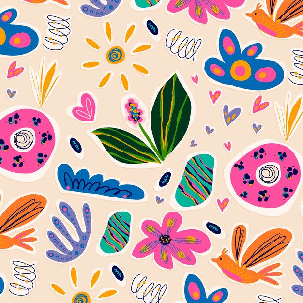 Hand drawn cutout collage pattern