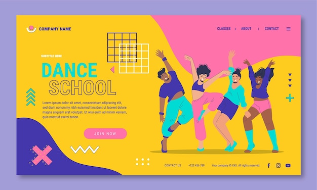 Hand drawn dance school dynamic landing page template