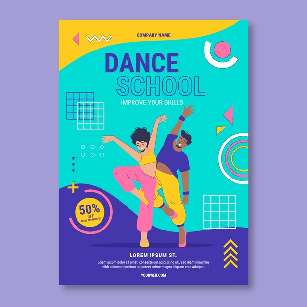 Hand drawn dance school dynamic poster template