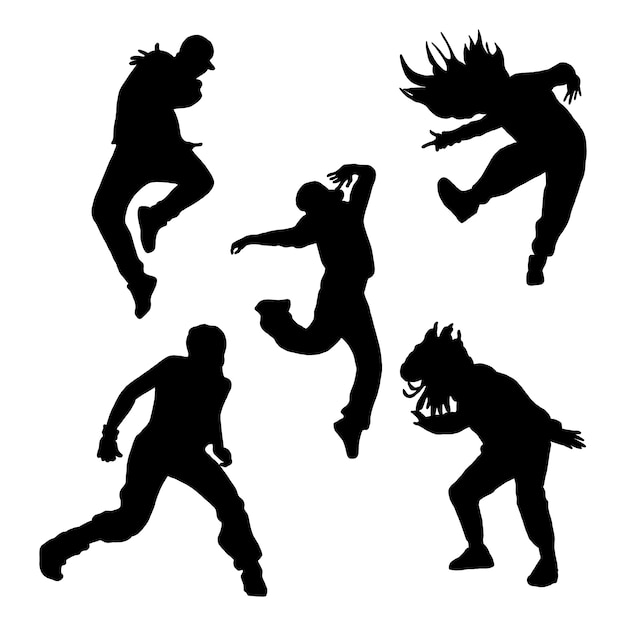 Hand drawn dancer silhouette set