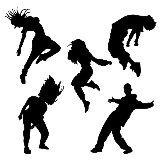 Hand drawn dancer silhouette set