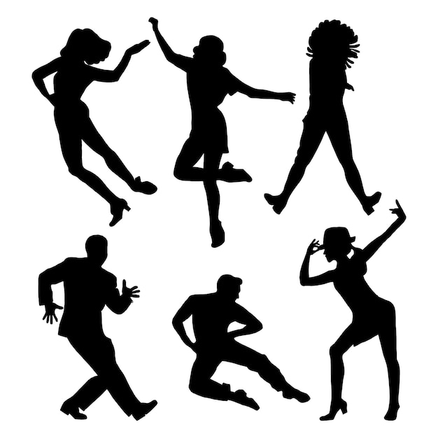 Hand drawn dancer silhouette set