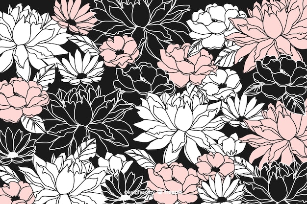 Hand drawn dark floral background