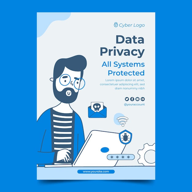 Free Vector hand drawn data privacy poster template