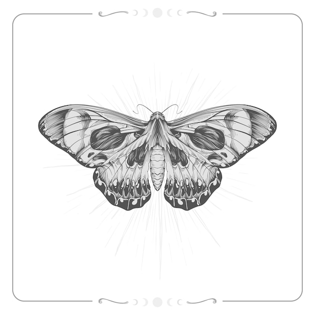 Hand drawn death moth drawing illustration