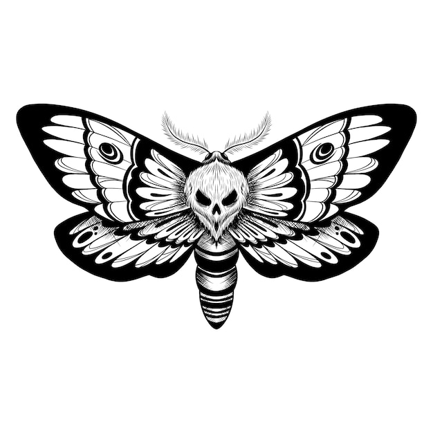 Hand drawn death moth drawing illustration