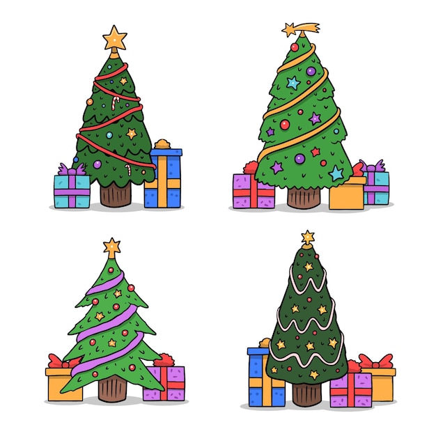 Free Vector hand drawn decorated christmas trees set