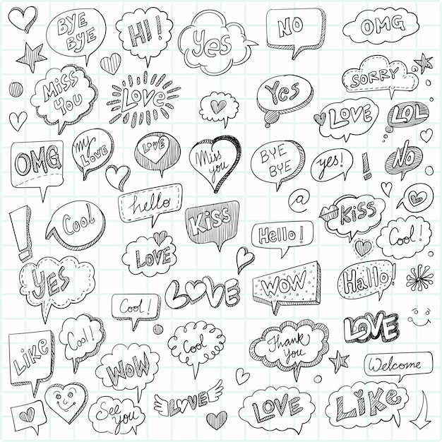 Hand drawn decorative cartoon speech bubbles sketch