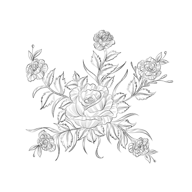 Hand drawn decorative elegant sketch flower design 