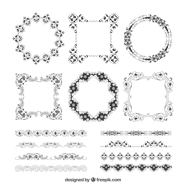 Free Vector hand drawn decorative frames and borders