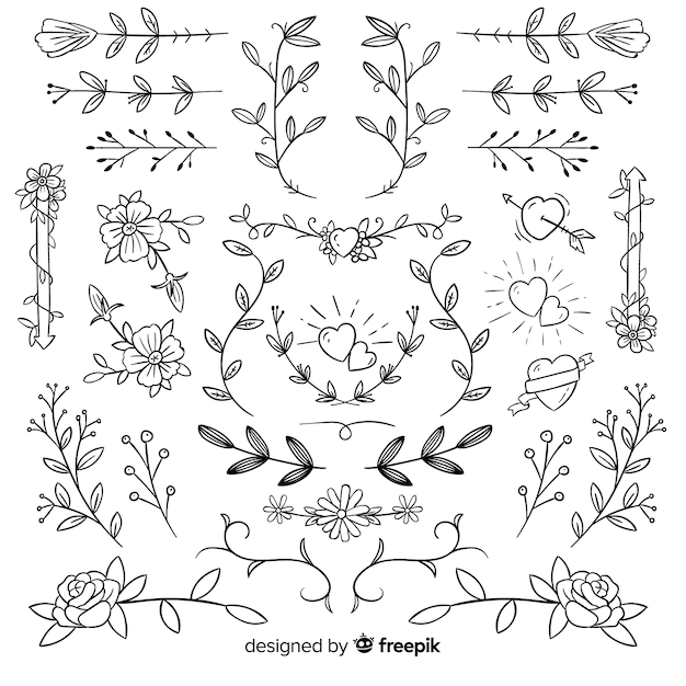 Free Vector hand drawn decorative wedding ornaments collection