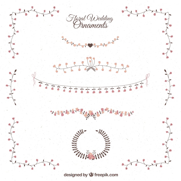 Free vector hand drawn delicated and elegant floral wedding ornaments