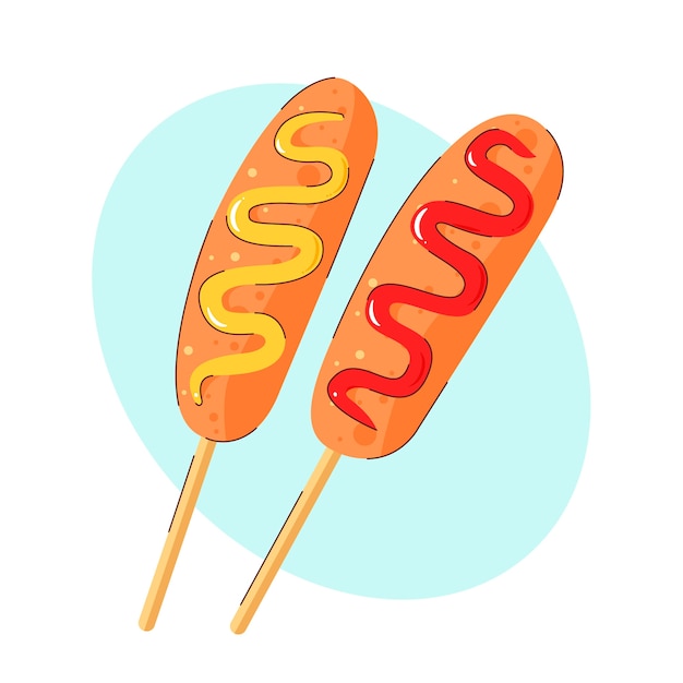 Hand drawn delicious corn dogs illustrated