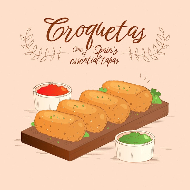 Hand drawn delicious croquetas illustration