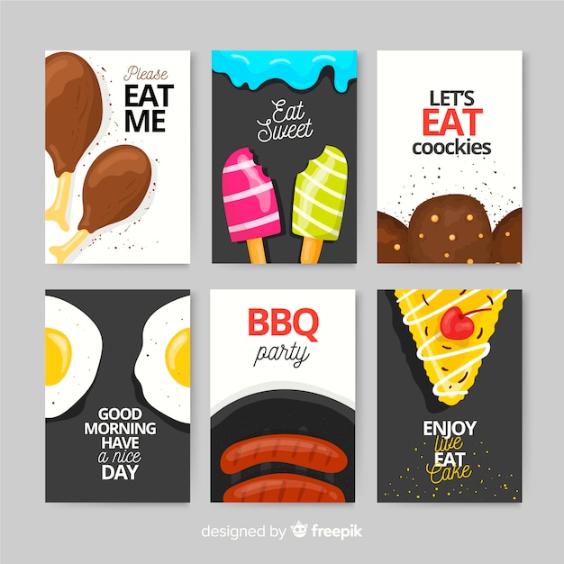 Free Vector hand drawn delicious food card pack