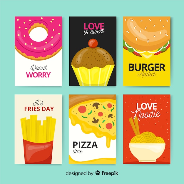 Hand drawn delicious food card pack