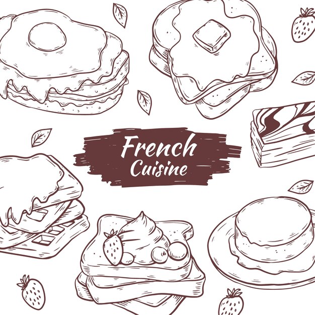 Hand drawn delicious french cuisine illustration