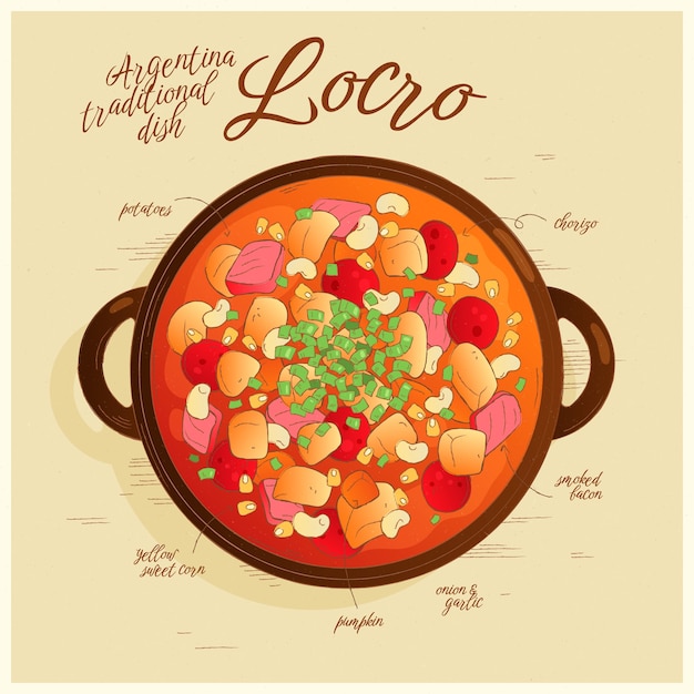 Hand drawn delicious locro illustration